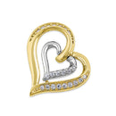 Solid 14K Yellow Gold White Gold Plated Inner Heart CZ Pendant