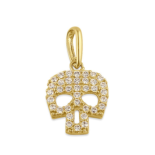 Solid 14K Gold Skull CZ Pendant