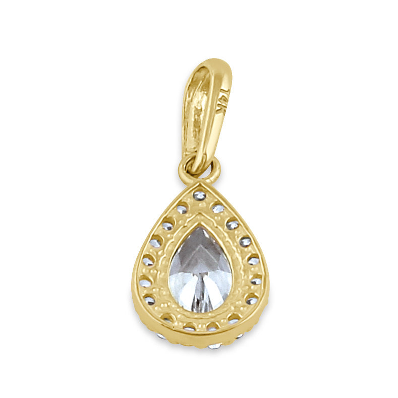 Solid 14K Gold Elegant Drop Halo with Clear CZ Pendant