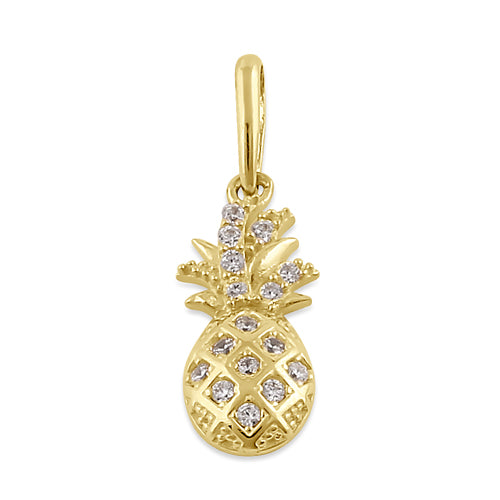 Solid 14K Gold Pineapple with Clear CZ Pendant