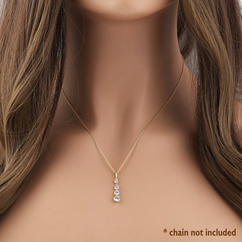 Solid 14K Gold Round Clear CZ Dangle Pendant