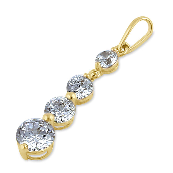 Solid 14K Gold Round Clear CZ Dangle Pendant