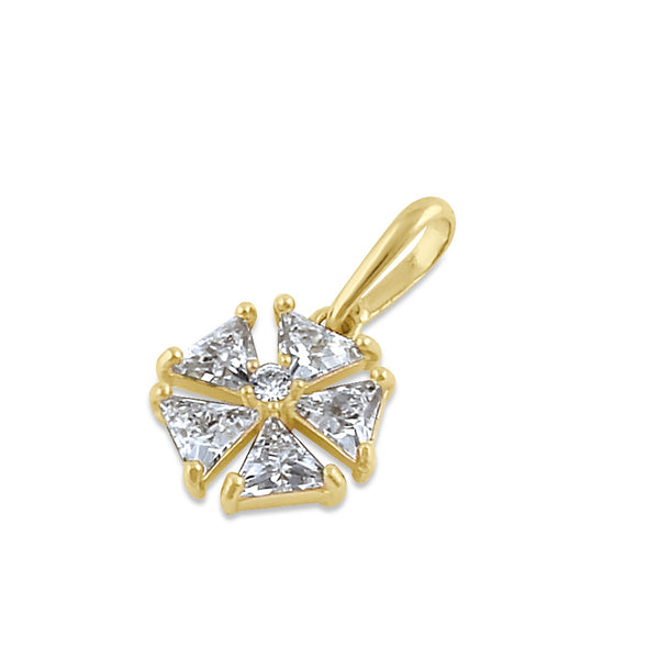 Solid 14K Gold Triangle Flower with Clear CZ Pendant