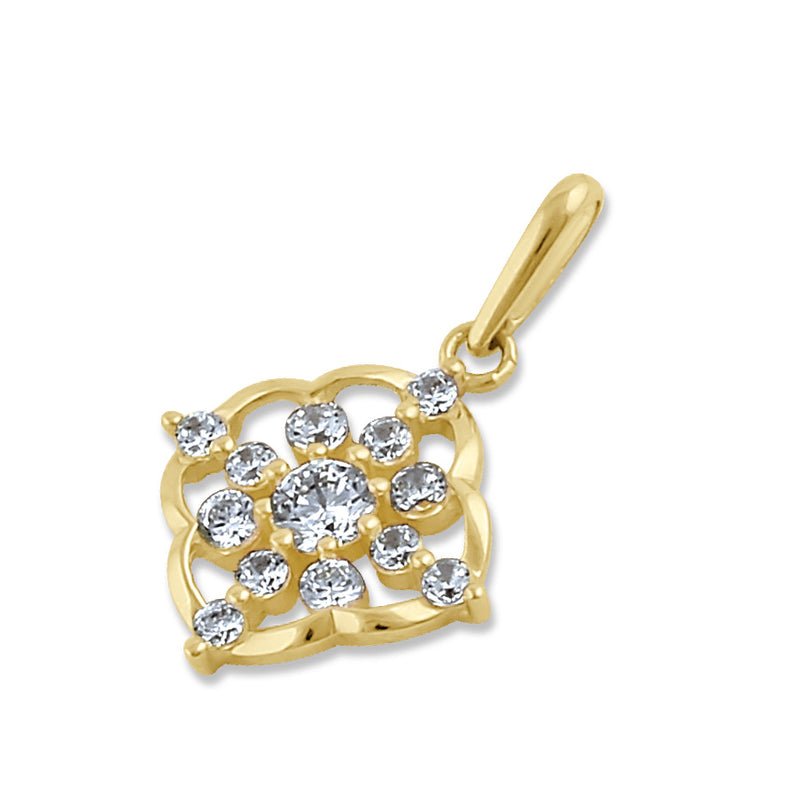 Solid 14K Gold Floral with Clear CZ Pendant
