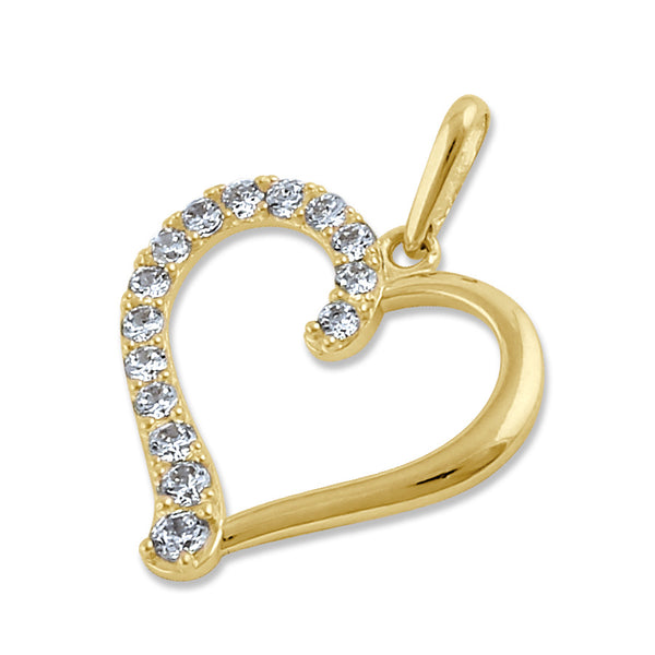 Solid 14K Gold Heart with Clear CZ Pendant