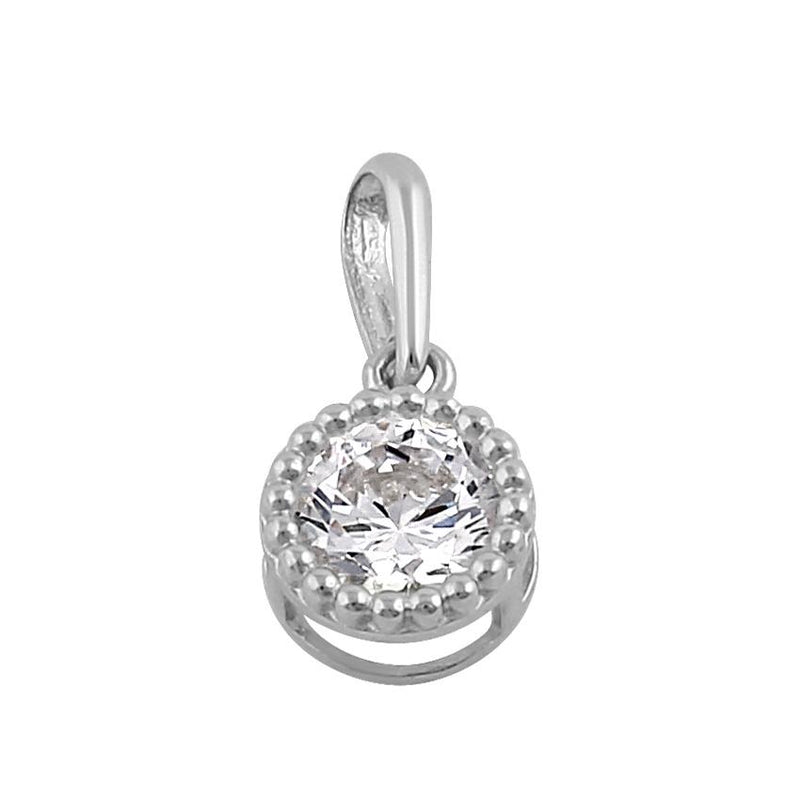 Solid 14K White Gold 6MM Round CZ Pendant