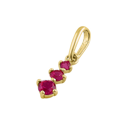 Solid 14K Yellow Gold Triple Round Ruby CZ Pendant