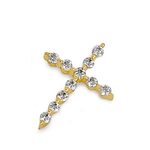 Solid 14K Gold Clear CZ Cross Pendant