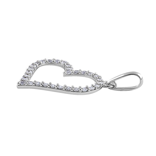 Solid 14K White Gold Heart Clear CZ Pendant