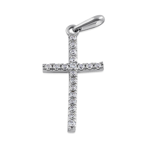Solid 14K White Gold Cross Clear CZ Pendant