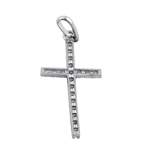 Solid 14K White Gold Cross Clear CZ Pendant