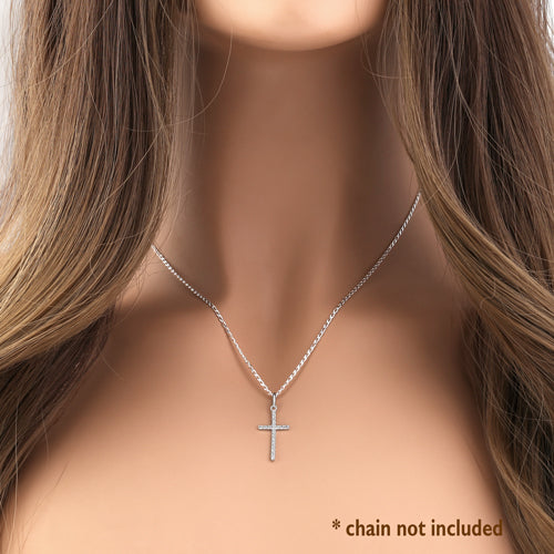 Solid 14K White Gold Cross Clear CZ Pendant