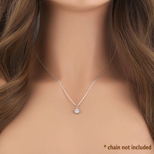 Solid 14K White Gold 6MM Round CZ Pendant