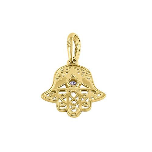 Solid 14K Yellow Gold Hamsa CZ Pendant