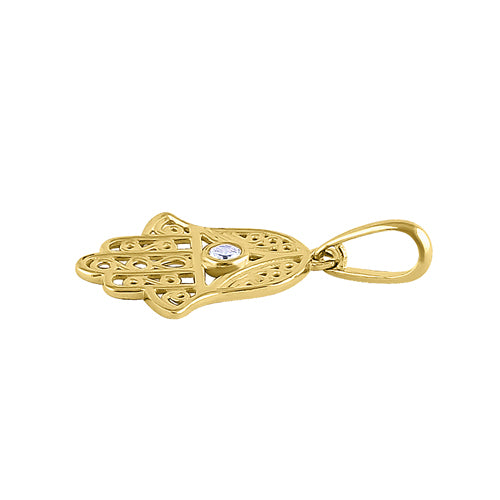 Solid 14K Yellow Gold Hamsa CZ Pendant