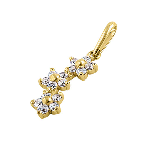 Solid 14K Yellow Gold Small Triple Plumeria CZ Pendant