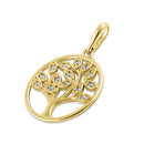 Solid 14K Yellow Gold Plain Tree of Life CZ Pendant