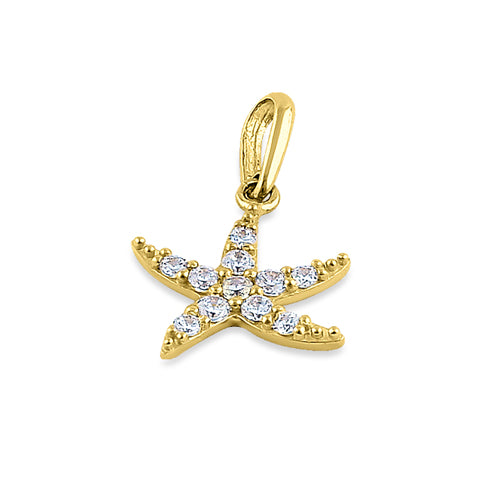 Solid 14K Yellow Gold Ocean Starfish CZ Pendant