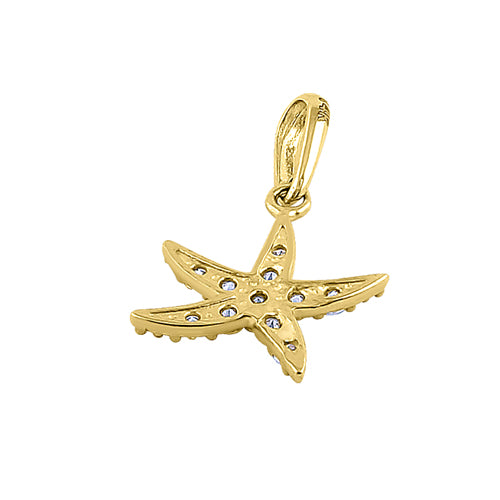 Solid 14K Yellow Gold Ocean Starfish CZ Pendant