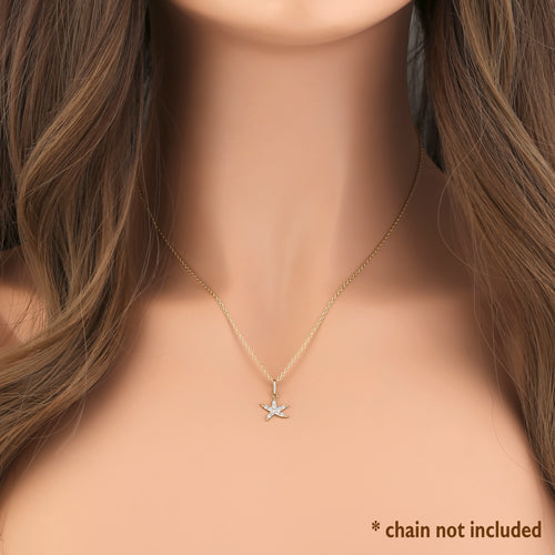 Solid 14K Yellow Gold Ocean Starfish CZ Pendant