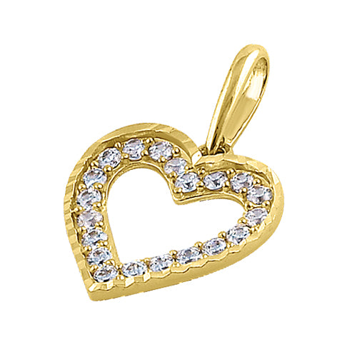 Solid 14K Yellow Gold Outline Heart CZ Pendant