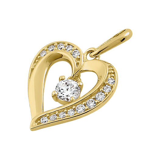Solid 14K Yellow Gold Sparkling Heart CZ Pendant
