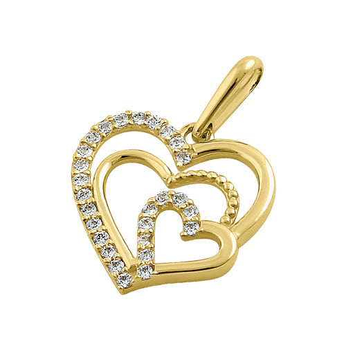 Solid 14K Yellow Gold Triple Heart CZ Pendant