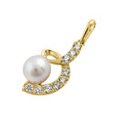 Solid 14K Yellow Gold Twist Pearl CZ Pendant