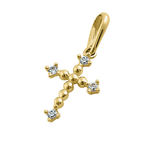 Solid 14K Yellow Gold Cross CZ Pendant