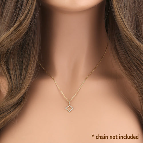 Solid 14K Yellow Gold Outline Diamond Shaped CZ Pendant