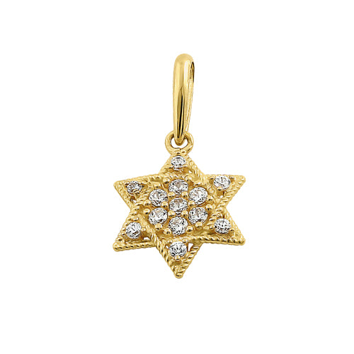 Solid 14K Yellow Gold Star of David CZ Pendant