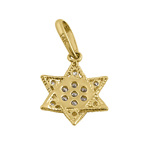 Solid 14K Yellow Gold Star of David CZ Pendant