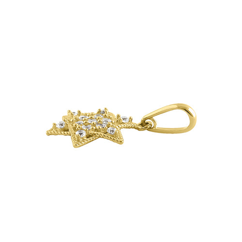 Solid 14K Yellow Gold Star of David CZ Pendant