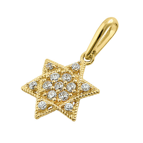 Solid 14K Yellow Gold Star of David CZ Pendant