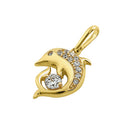 Solid 14K Yellow Gold Dolphin CZ Pendant