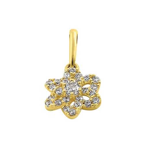 Solid 14K Yellow Gold Sparkling Flower CZ Pendant