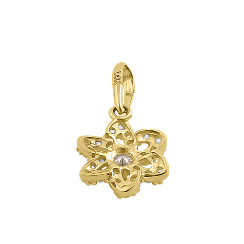 Solid 14K Yellow Gold Sparkling Flower CZ Pendant