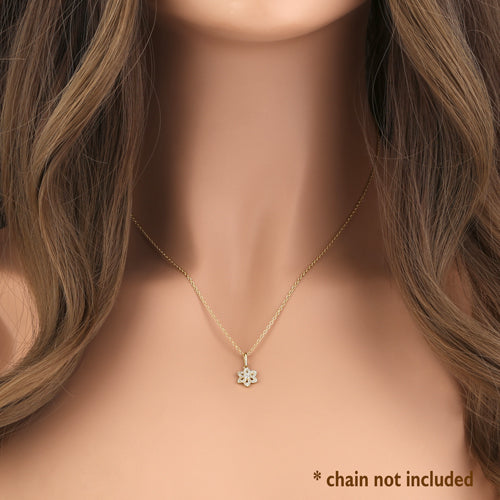 Solid 14K Yellow Gold Sparkling Flower CZ Pendant
