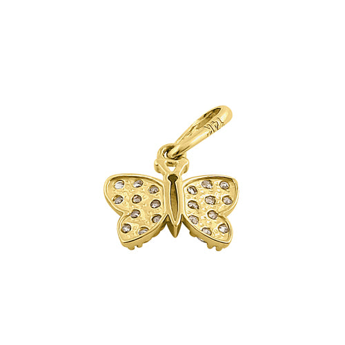 Solid 14K Yellow Gold Wild Butterfly CZ Pendant