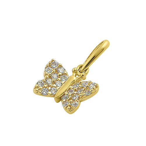 Solid 14K Yellow Gold Wild Butterfly CZ Pendant