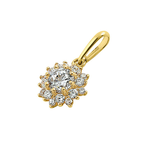 Solid 14K Yellow Gold Star Round Halo CZ Pendant