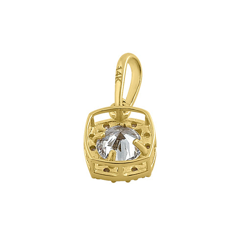 Solid 14K Yellow Gold Round Halo CZ Pendant