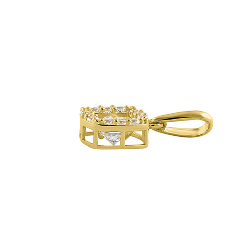 Solid 14K Yellow Gold Round Halo CZ Pendant