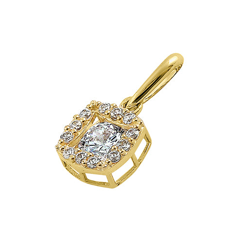 Solid 14K Yellow Gold Round Halo CZ Pendant