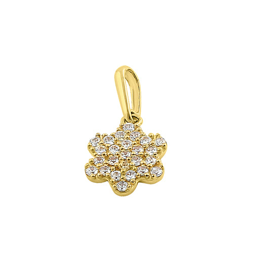 Solid 14K Yellow Gold Flower Pave CZ Pendant