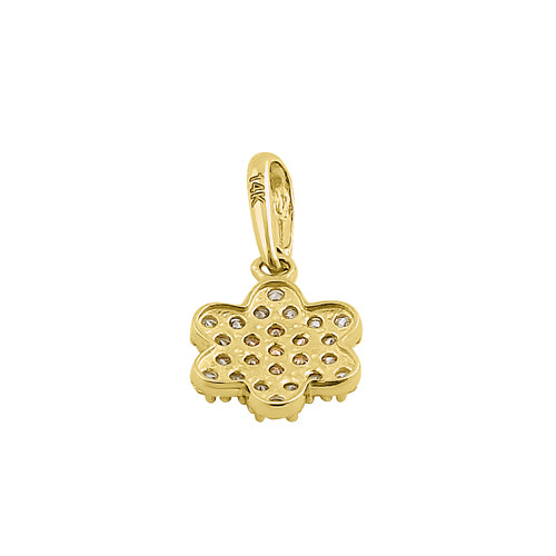Solid 14K Yellow Gold Flower Pave CZ Pendant