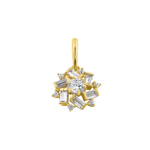 Solid 14k Gold Snowflake Flower CZ Pendant