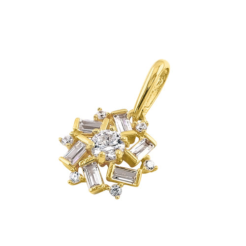 Solid 14k Gold Snowflake Flower CZ Pendant