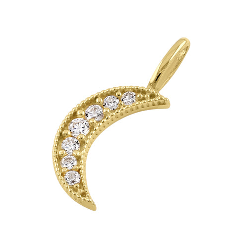 Solid 14k Gold Crescent Moon CZ Pendant