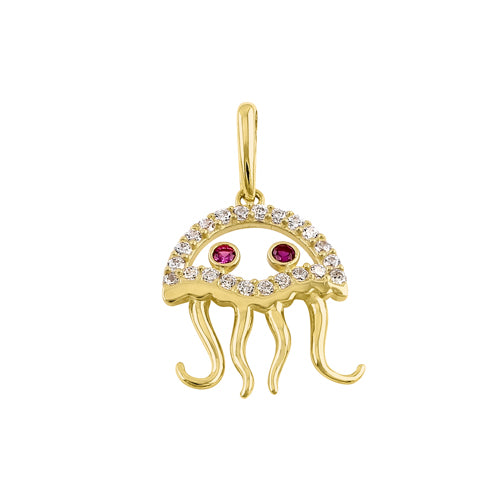 Solid 14k Gold Jellyfish CZ Pendant